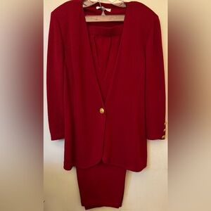 St. John Red Knit Pant Set with Gold Accents